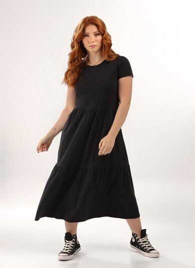 Vestido Marias Longo em Algodão Preto