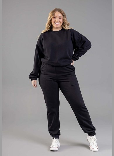Calça Básica em Moletom Feminino Adulto (Preto) Just Basic