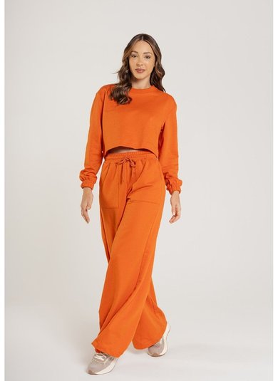 Calça Básica Feminina para Adulto em Moletom (Laranja) Just Basic