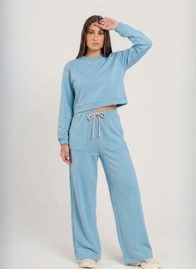 Calça Feminina em Moletom sem Felpa (Azul) Just Basic