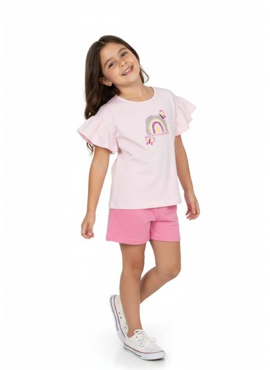 Conjunto Infantil Feminino com Blusa e Short (Rosa) Guloseima