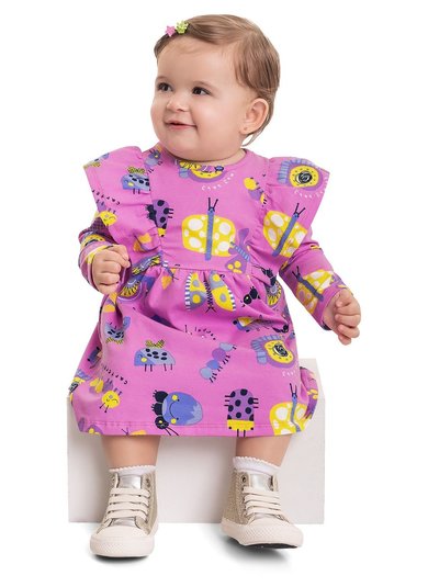 Vestido em Molecotton para Bebê Menina Rosa