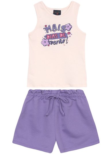 Conjunto Infantil para Menina com Regata e Short (Rosa Bebê) Guloseima