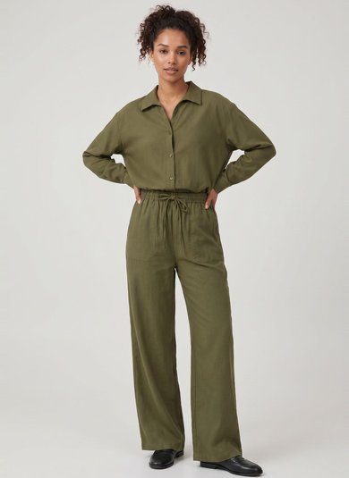 Camisa Feminina de Linho Manga Longa (Verde) Just Basic