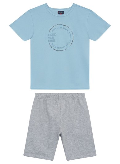 Conjunto Infantil com Camiseta Exceed Your Limits e Bermuda (Azul) Guloseima