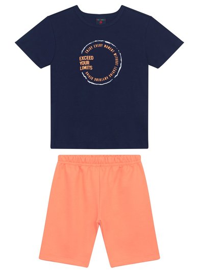 Conjunto Infantil com Camiseta Exceed Your Limits e Bermuda (Azul Marinho) Guloseima
