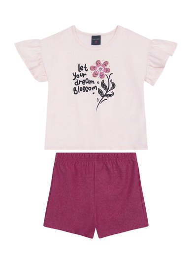 Conjunto Infantil Menina Blusa Dream Blossom e Short (Rosa Claro) Guloseima