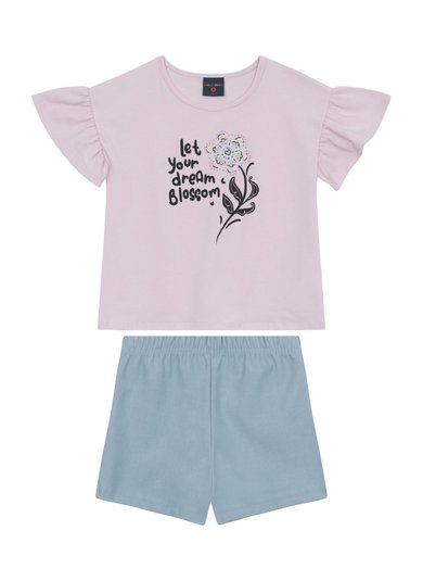 Conjunto Infantil Menina Blusa Dream Blossom e Short (Roxo) Guloseima