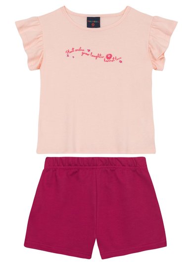 Conjunto para Menina Blusa com Babados e Short (Rosa Claro) Guloseima
