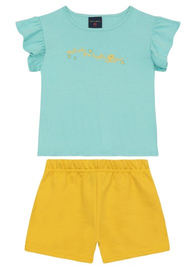 Conjunto para Menina Blusa com Babados e Short (Azul Claro) Guloseima
