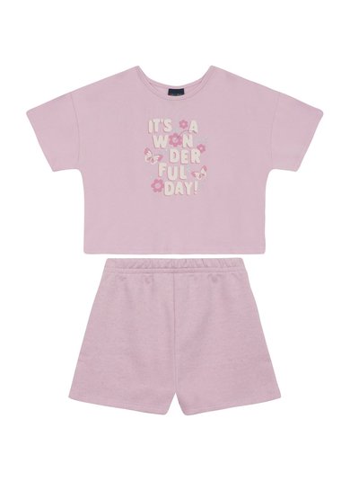 Conjunto Infantil com Blusa Cropped Wonderful Day e Short (Roxo) Guloseima