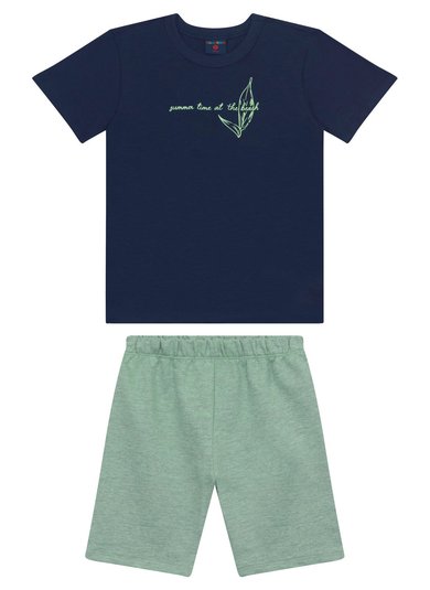 Conjunto para Menino com Camiseta 3D e Bermuda (Azul Marinho) Guloseima