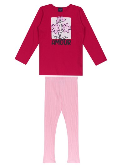 Conjunto Infantil Blusa e Calça Legging Canelada (Vermelho) Guloseima