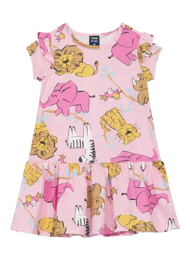 Vestido Infantil Safari em Meia Malha Rosa