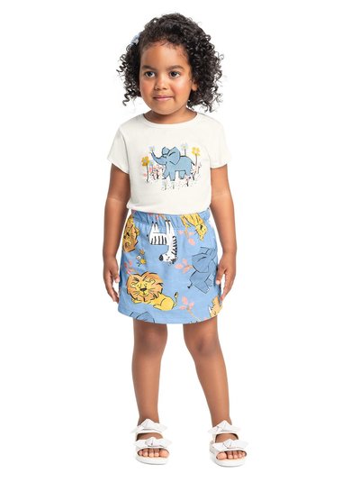 Conjunto Blusa e Short-Saia para Menina Off White