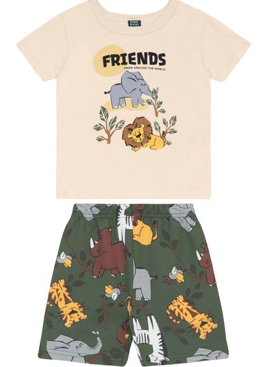 Conjunto Camiseta e Bermuda para Menino Bege