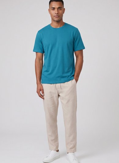 Camiseta Masculina Manga Curta em Algodão (Azul) Just Basic