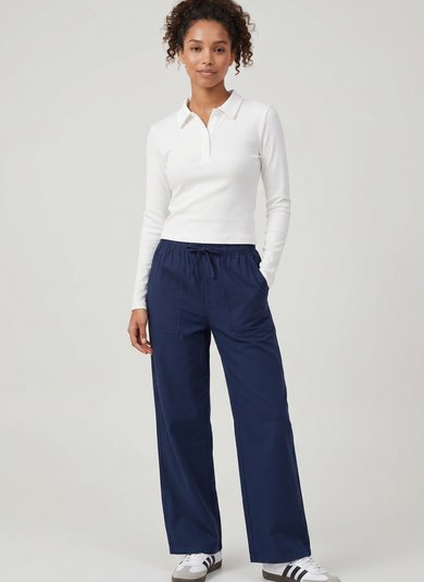 Blusa Feminina Manga Longa com Gola Polo (Off-White) Just Basic