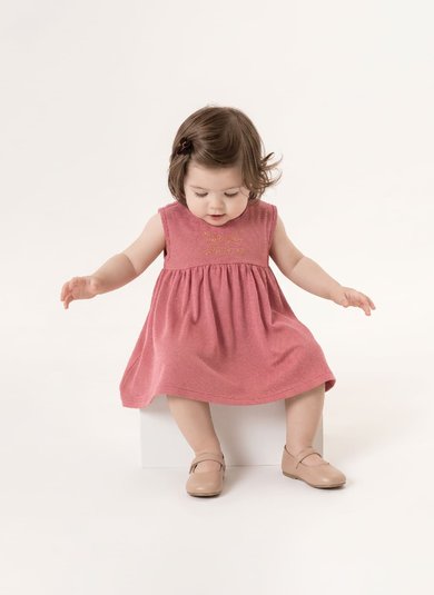 Vestido em Malha Trabalhada para Bebê Menina Rosa