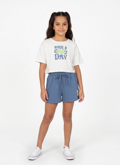 Conjunto Infantil com Blusa Have a Good Day e Short Clochard (Off White) Guloseima