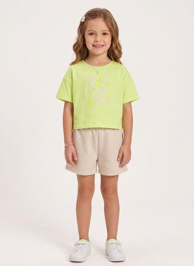 Conjunto Infantil com Blusa Cropped Wonderful Day e Short (Verde Claro) Guloseima